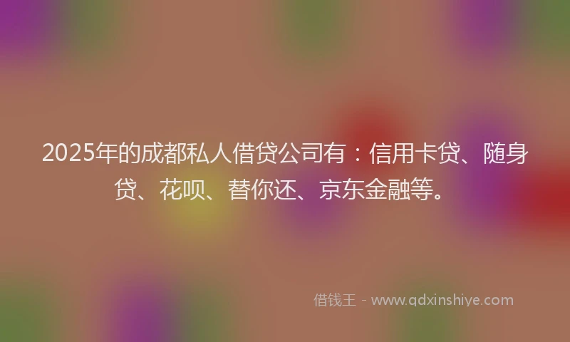 2025年的成都私人借贷公司有：信用卡贷、随身贷、花呗、替你还、京东金融等。