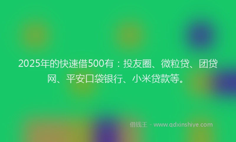 2025年的快速借500有：投友圈、微粒贷、团贷网、平安口袋银行、小米贷款等。