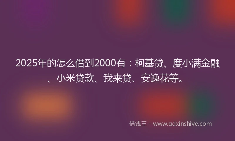 2025年的怎么借到2000有：柯基贷、度小满金融、小米贷款、我来贷、安逸花等。