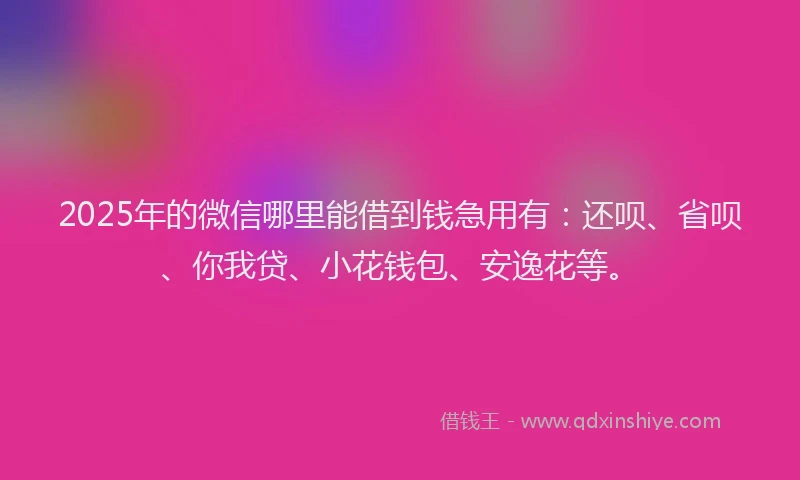 2025年的微信哪里能借到钱急用有：还呗、省呗、你我贷、小花钱包、安逸花等。