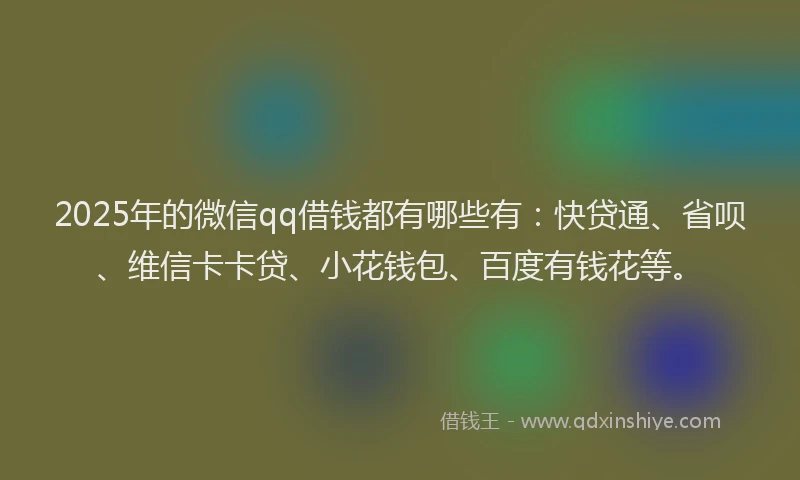 2025年的微信qq借钱都有哪些有：快贷通、省呗、维信卡卡贷、小花钱包、百度有钱花等。