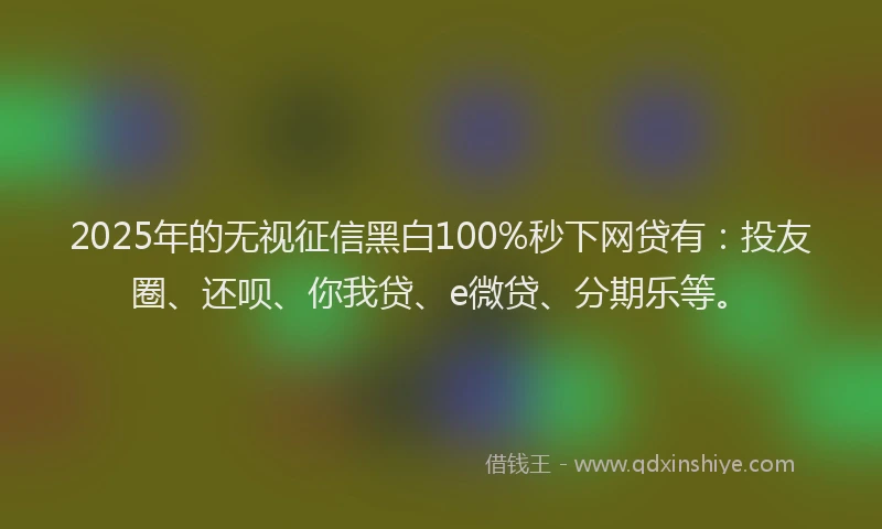 2025年的无视征信黑白100%秒下网贷有：投友圈、还呗、你我贷、e微贷、分期乐等。