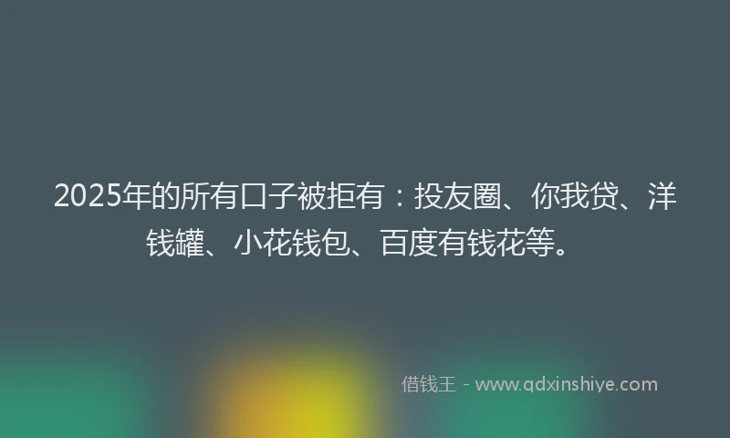 2025年的所有口子被拒有：投友圈、你我贷、洋钱罐、小花钱包、百度有钱花等。