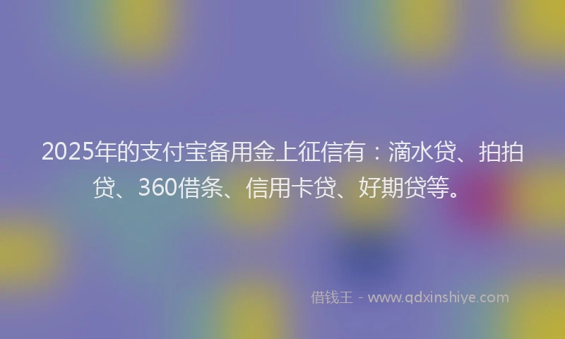 2025年的支付宝备用金上征信有：滴水贷、拍拍贷、360借条、信用卡贷、好期贷等。