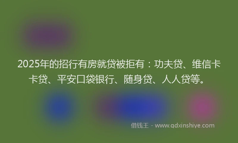 2025年的招行有房就贷被拒有：功夫贷、维信卡卡贷、平安口袋银行、随身贷、人人贷等。