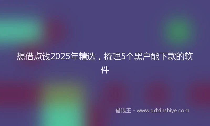 想借点钱2025年精选，梳理5个黑户能下款的软件