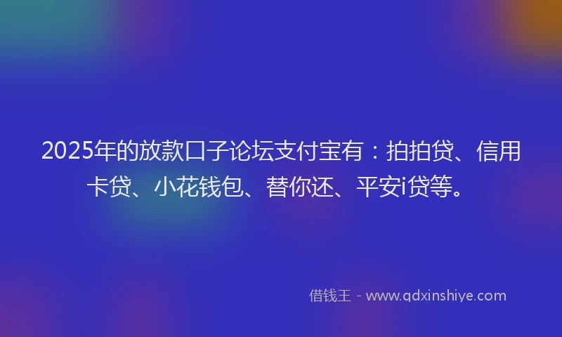 2025年的放款口子论坛支付宝有：拍拍贷、信用卡贷、小花钱包、替你还、平安i贷等。