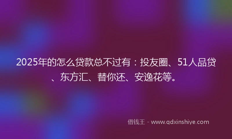 2025年的怎么贷款总不过有：投友圈、51人品贷、东方汇、替你还、安逸花等。