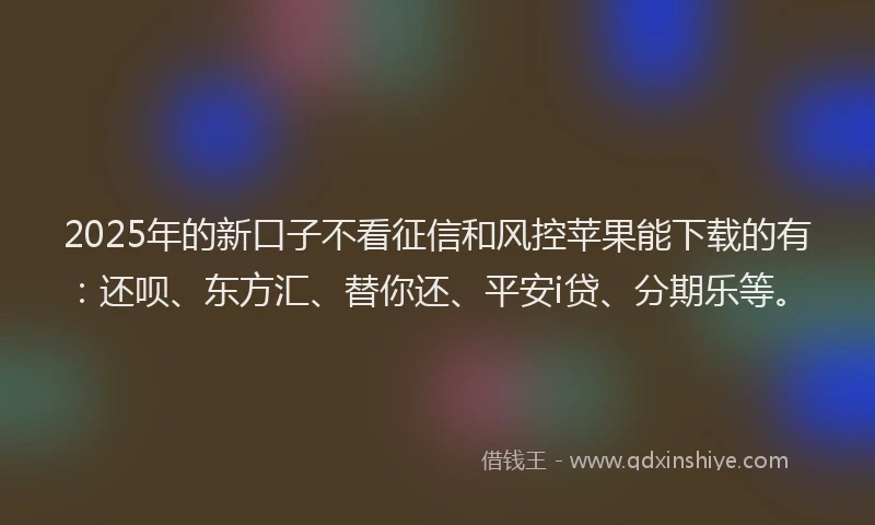 2025年的新口子不看征信和风控苹果能下载的有：还呗、东方汇、替你还、平安i贷、分期乐等。