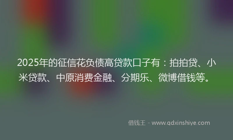 2025年的征信花负债高贷款口子有：拍拍贷、小米贷款、中原消费金融、分期乐、微博借钱等。