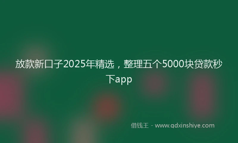 放款新口子2025年精选，整理五个5000块贷款秒下app