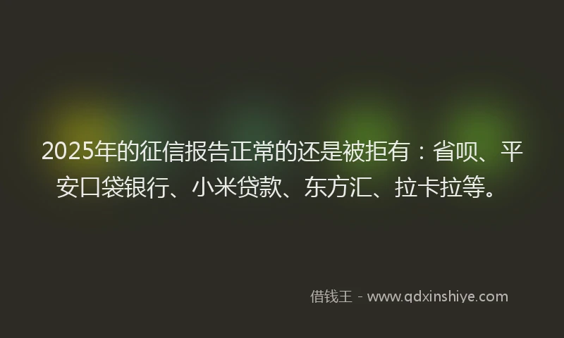 2025年的征信报告正常的还是被拒有：省呗、平安口袋银行、小米贷款、东方汇、拉卡拉等。