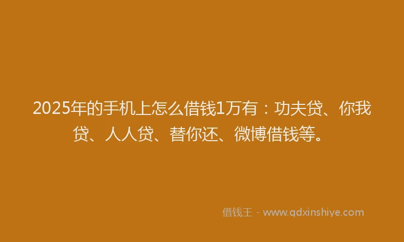 2025年的手机上怎么借钱1万有：功夫贷、你我贷、人人贷、替你还、微博借钱等。