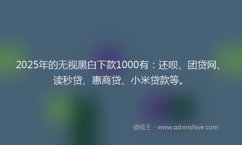 2025年的无视黑白下款1000有：还呗、团贷网、读秒贷、惠商贷、小米贷款等。