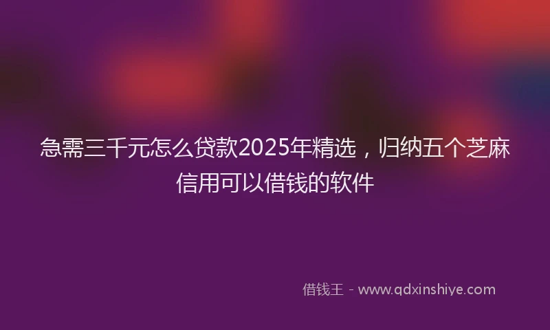 急需三千元怎么贷款2025年精选，归纳五个芝麻信用可以借钱的软件