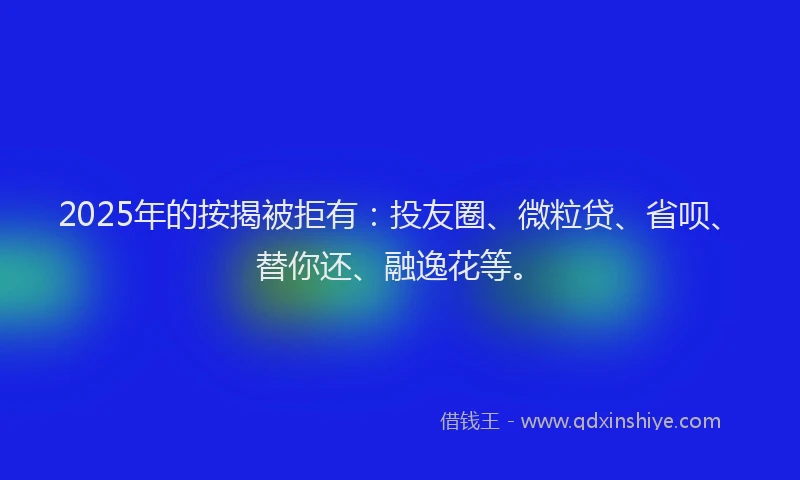 2025年的按揭被拒有：投友圈、微粒贷、省呗、替你还、融逸花等。