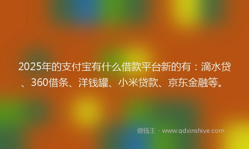 2025年的支付宝有什么借款平台新的有：滴水贷、360借条、洋钱罐、小米贷款、京东金融等。
