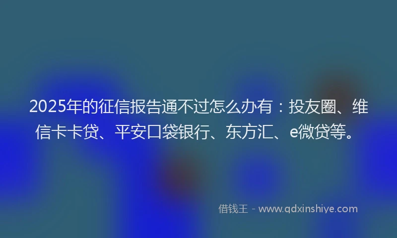 2025年的征信报告通不过怎么办有：投友圈、维信卡卡贷、平安口袋银行、东方汇、e微贷等。