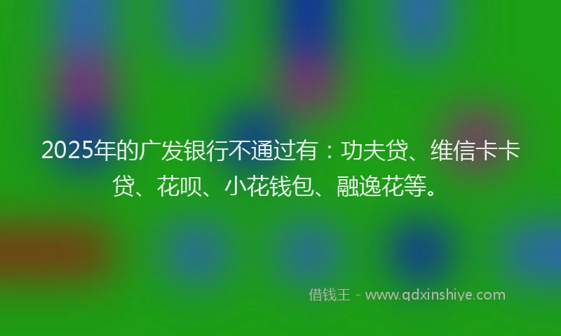 2025年的广发银行不通过有：功夫贷、维信卡卡贷、花呗、小花钱包、融逸花等。