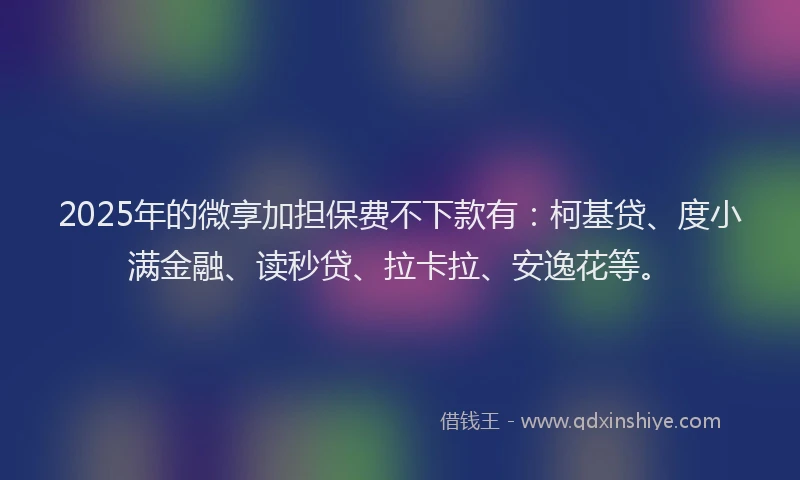 2025年的微享加担保费不下款有：柯基贷、度小满金融、读秒贷、拉卡拉、安逸花等。