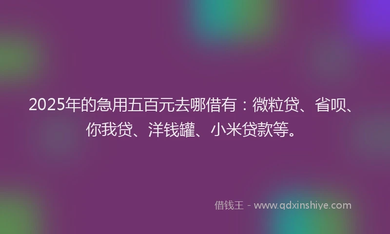 2025年的急用五百元去哪借有：微粒贷、省呗、你我贷、洋钱罐、小米贷款等。
