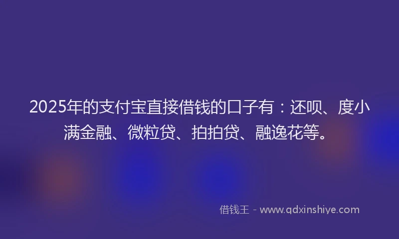 2025年的支付宝直接借钱的口子有：还呗、度小满金融、微粒贷、拍拍贷、融逸花等。