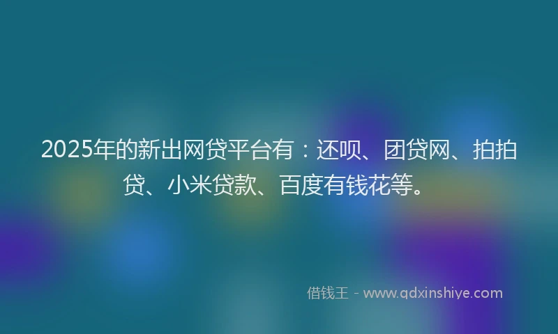 2025年的新出网贷平台有：还呗、团贷网、拍拍贷、小米贷款、百度有钱花等。