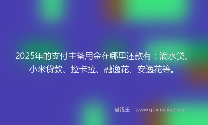 2025年的支付主备用金在哪里还款有：滴水贷、小米贷款、拉卡拉、融逸花、安逸花等。