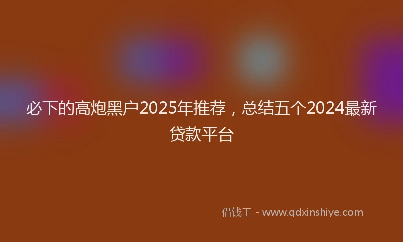 必下的高炮黑户2025年推荐，总结五个2024最新贷款平台