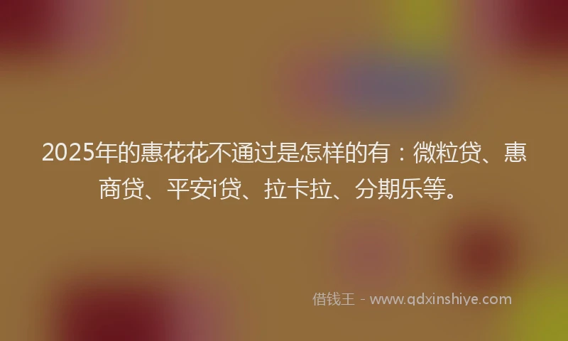 2025年的惠花花不通过是怎样的有：微粒贷、惠商贷、平安i贷、拉卡拉、分期乐等。