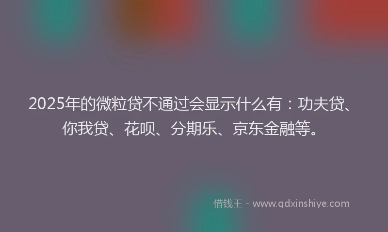 2025年的微粒贷不通过会显示什么有：功夫贷、你我贷、花呗、分期乐、京东金融等。