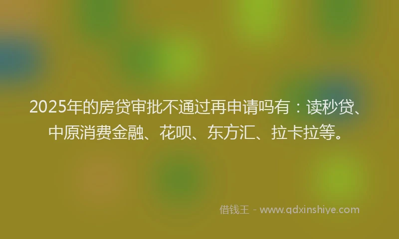 2025年的房贷审批不通过再申请吗有：读秒贷、中原消费金融、花呗、东方汇、拉卡拉等。