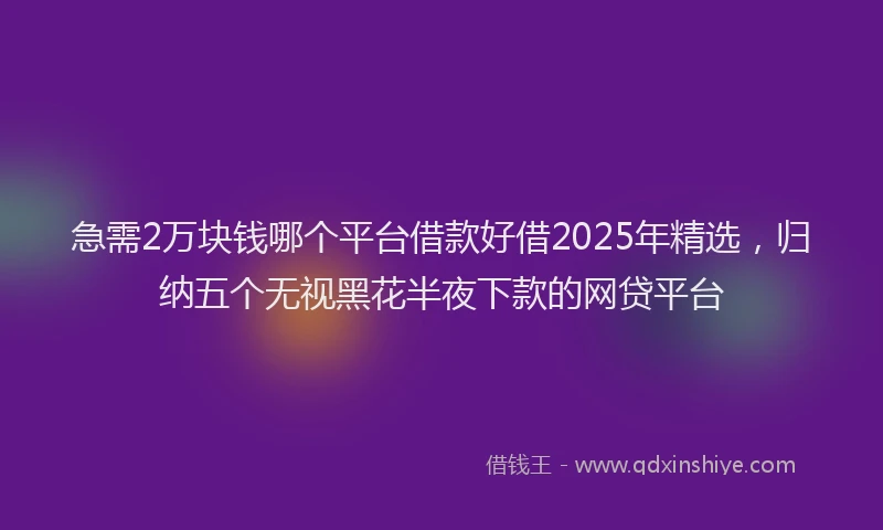 急需2万块钱哪个平台借款好借2025年精选，归纳五个无视黑花半夜下款的网贷平台