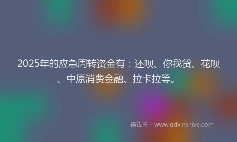2025年的应急周转资金有：还呗、你我贷、花呗、中原消费金融、拉卡拉等。