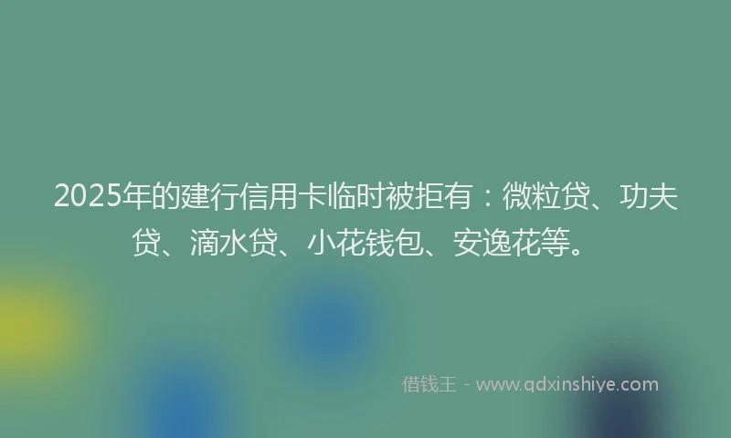 2025年的建行信用卡临时被拒有：微粒贷、功夫贷、滴水贷、小花钱包、安逸花等。