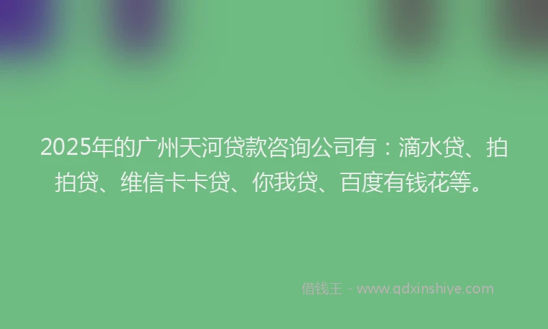 2025年的广州天河贷款咨询公司有：滴水贷、拍拍贷、维信卡卡贷、你我贷、百度有钱花等。