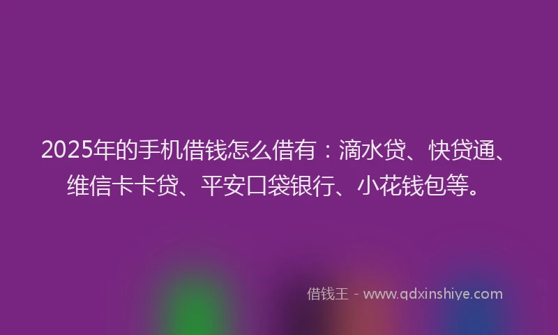 2025年的手机借钱怎么借有：滴水贷、快贷通、维信卡卡贷、平安口袋银行、小花钱包等。