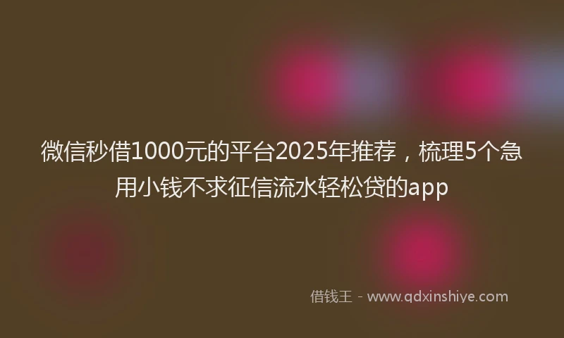微信秒借1000元的平台2025年推荐，梳理5个急用小钱不求征信流水轻松贷的app