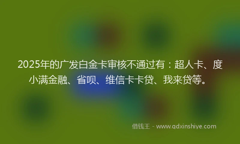 2025年的广发白金卡审核不通过有：超人卡、度小满金融、省呗、维信卡卡贷、我来贷等。