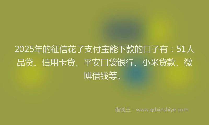 2025年的征信花了支付宝能下款的口子有：51人品贷、信用卡贷、平安口袋银行、小米贷款、微博借钱等。