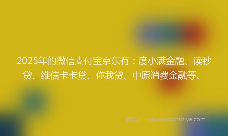 2025年的微信支付宝京东有：度小满金融、读秒贷、维信卡卡贷、你我贷、中原消费金融等。