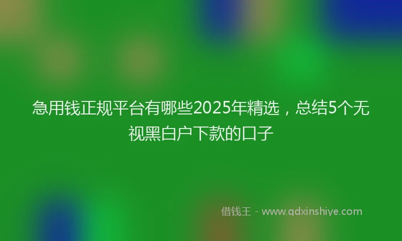 急用钱正规平台有哪些2025年精选，总结5个无视黑白户下款的口子