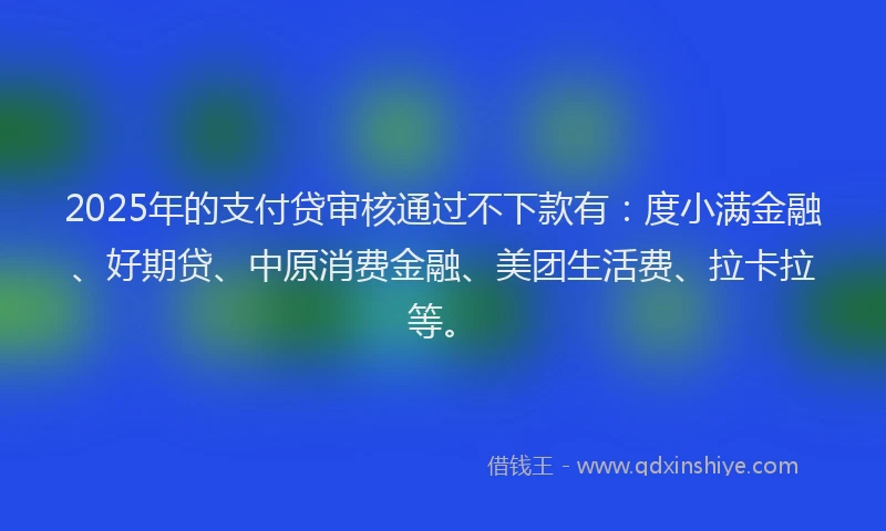 2025年的支付贷审核通过不下款有：度小满金融、好期贷、中原消费金融、美团生活费、拉卡拉等。