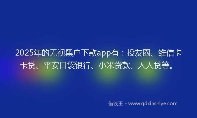 2025年的无视黑户下款app有：投友圈、维信卡卡贷、平安口袋银行、小米贷款、人人贷等。