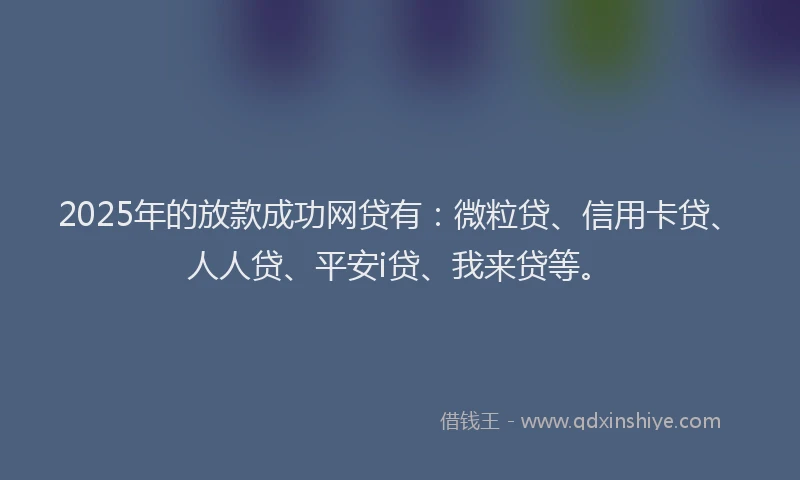 2025年的放款成功网贷有：微粒贷、信用卡贷、人人贷、平安i贷、我来贷等。