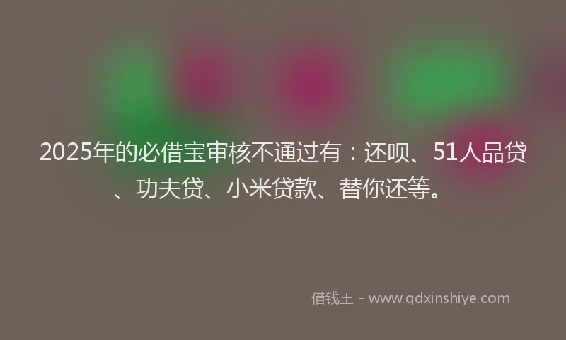 2025年的必借宝审核不通过有：还呗、51人品贷、功夫贷、小米贷款、替你还等。