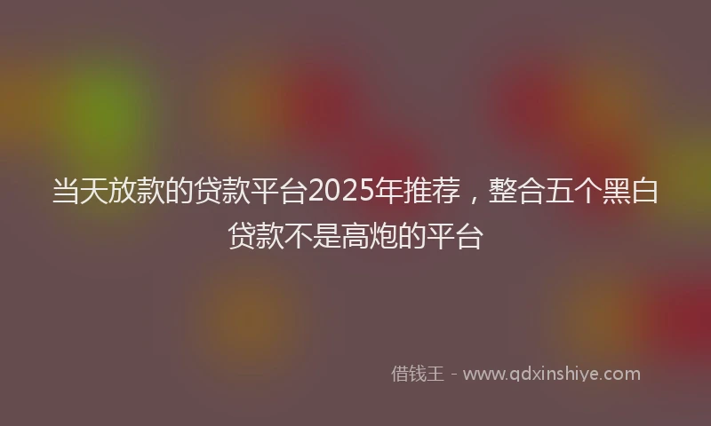 当天放款的贷款平台2025年推荐，整合五个黑白贷款不是高炮的平台