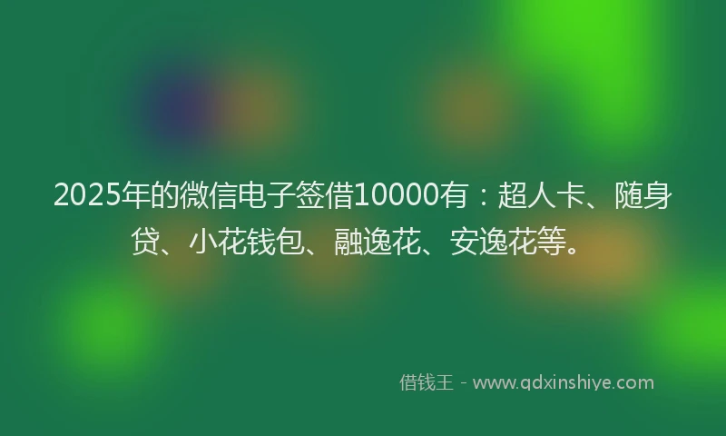 2025年的微信电子签借10000有：超人卡、随身贷、小花钱包、融逸花、安逸花等。