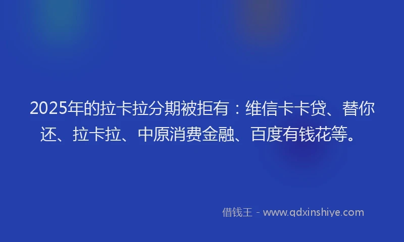 2025年的拉卡拉分期被拒有：维信卡卡贷、替你还、拉卡拉、中原消费金融、百度有钱花等。