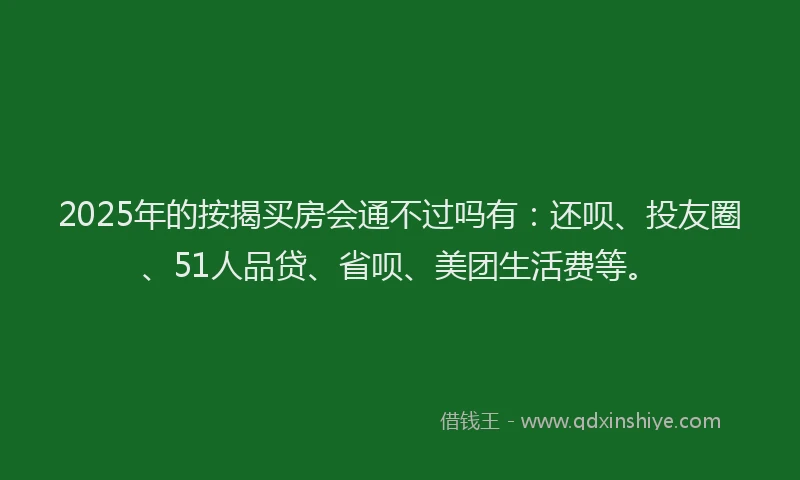 2025年的按揭买房会通不过吗有：还呗、投友圈、51人品贷、省呗、美团生活费等。